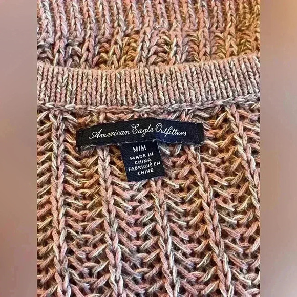 American Eagle Pink Gray Marled Chunky Knit Button Front Cardigan Medium Pockets - Picture 5 of 9